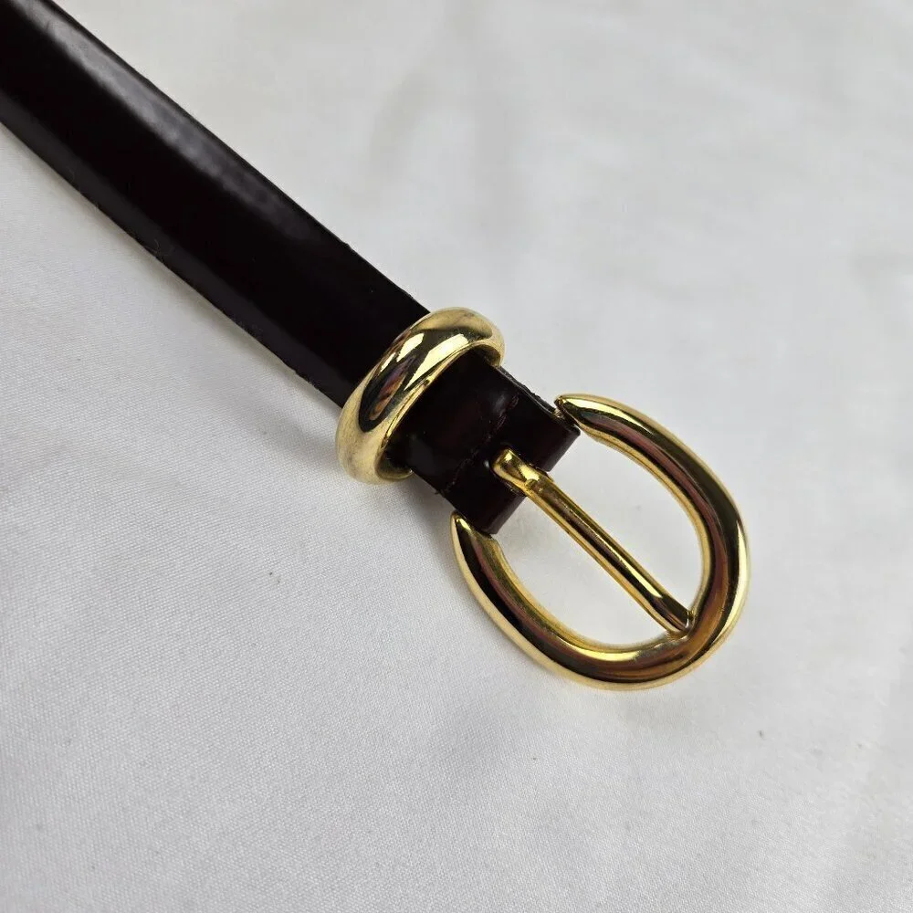 Charter Club Women's Size Medium Burgundy Split Leather Belt Gold Hardware